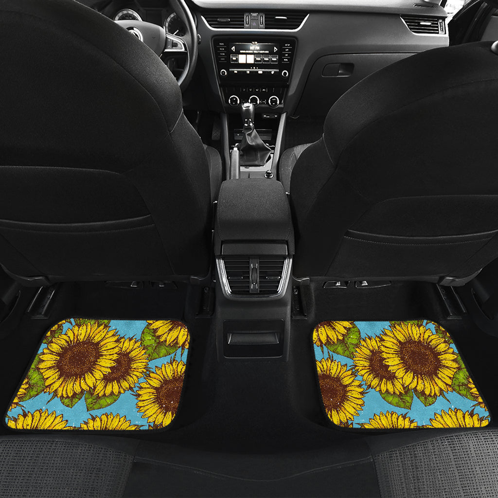 Blue Vintage Sunflower Pattern Print Front And Back Car Floor Mats/ Front Car Mat