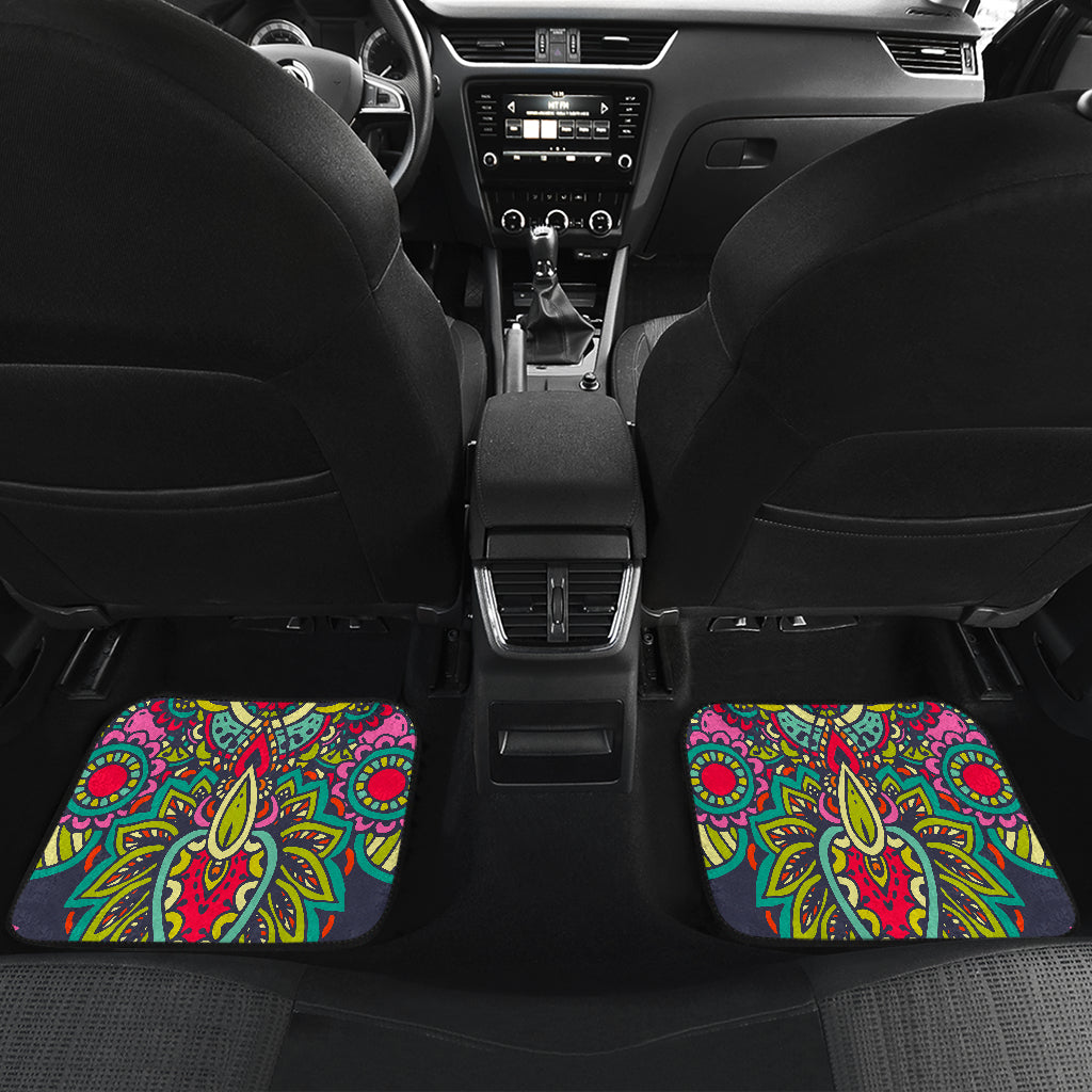 Colorful Floral Mandala Print Front And Back Car Floor Mats/ Front Car Mat