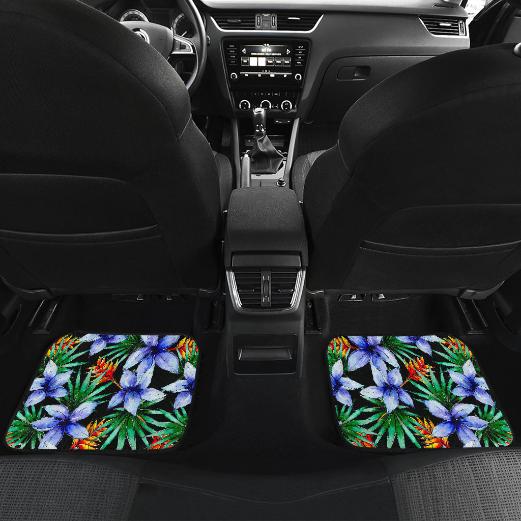 Blue Hawaiian Wildflowers Pattern Print Front And Back Car Floor Mats/ Front Car Mat