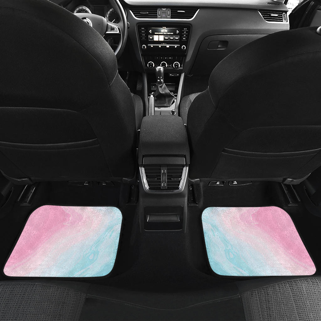 Teal Pink Liquid Marble Print Front And Back Car Floor Mats/ Front Car Mat
