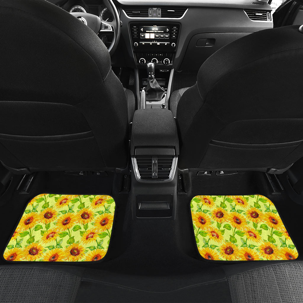Beige Watercolor Sunflower Pattern Print Front And Back Car Floor Mats/ Front Car Mat
