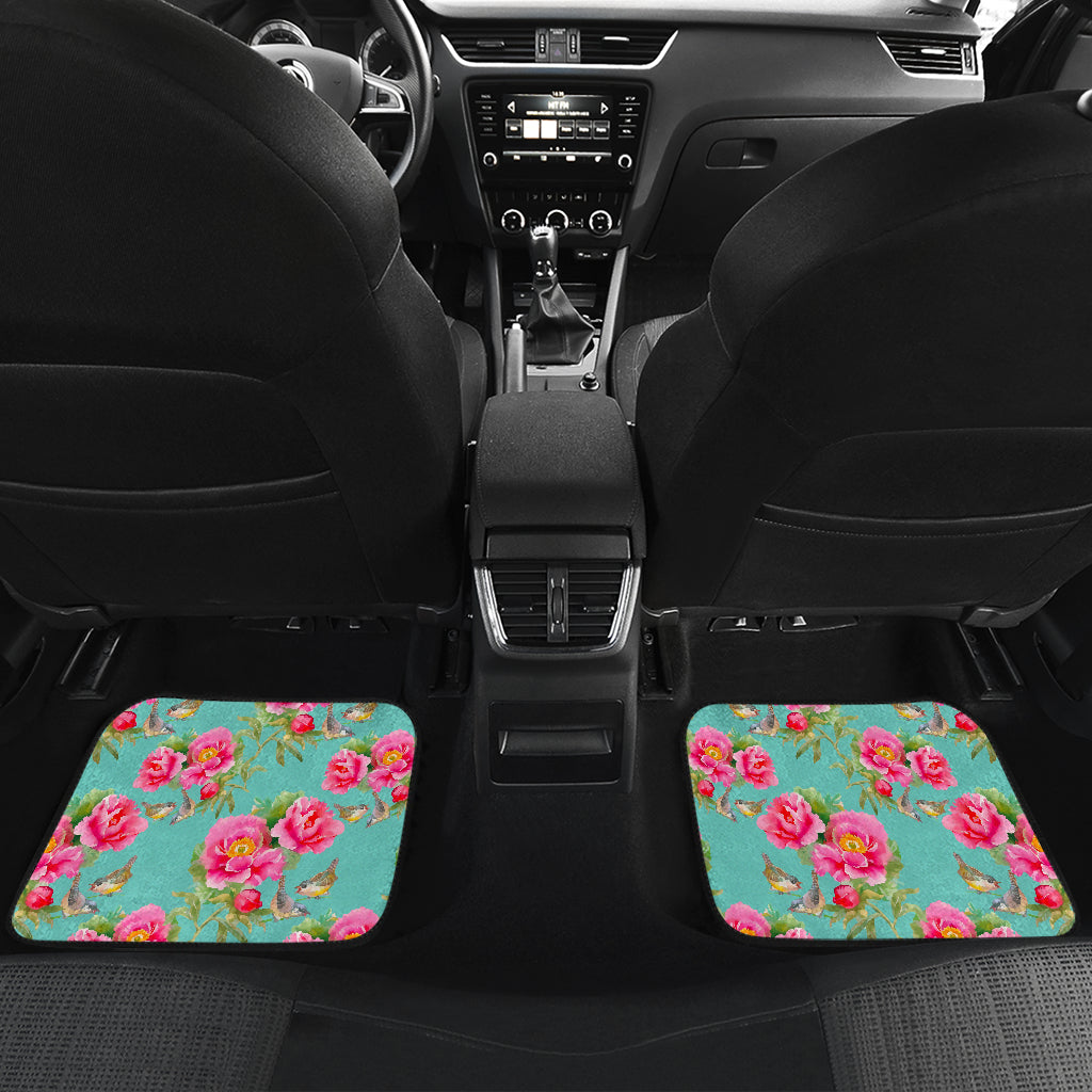 Bird Pink Floral Flower Pattern Print Front And Back Car Floor Mats/ Front Car Mat
