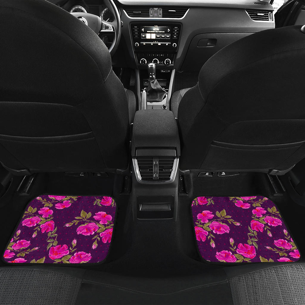 Purple Floral Flower Pattern Print Front And Back Car Floor Mats/ Front Car Mat