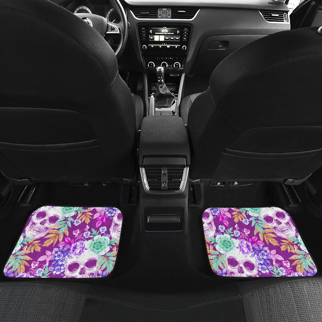 Neon Skull Floral Pattern Print Front And Back Car Floor Mats/ Front Car Mat