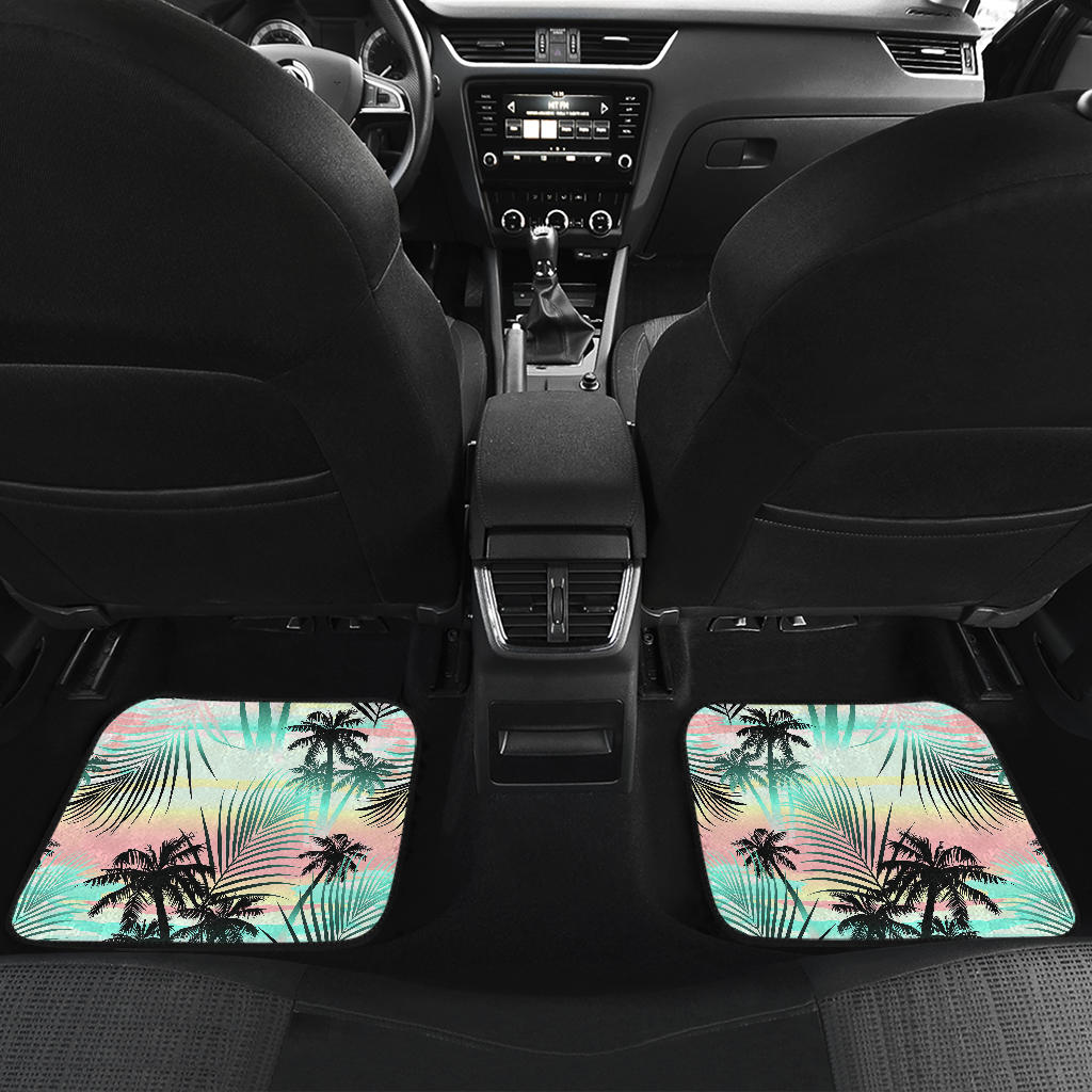 Pastel Palm Tree Pattern Print Front And Back Car Floor Mats/ Front Car Mat