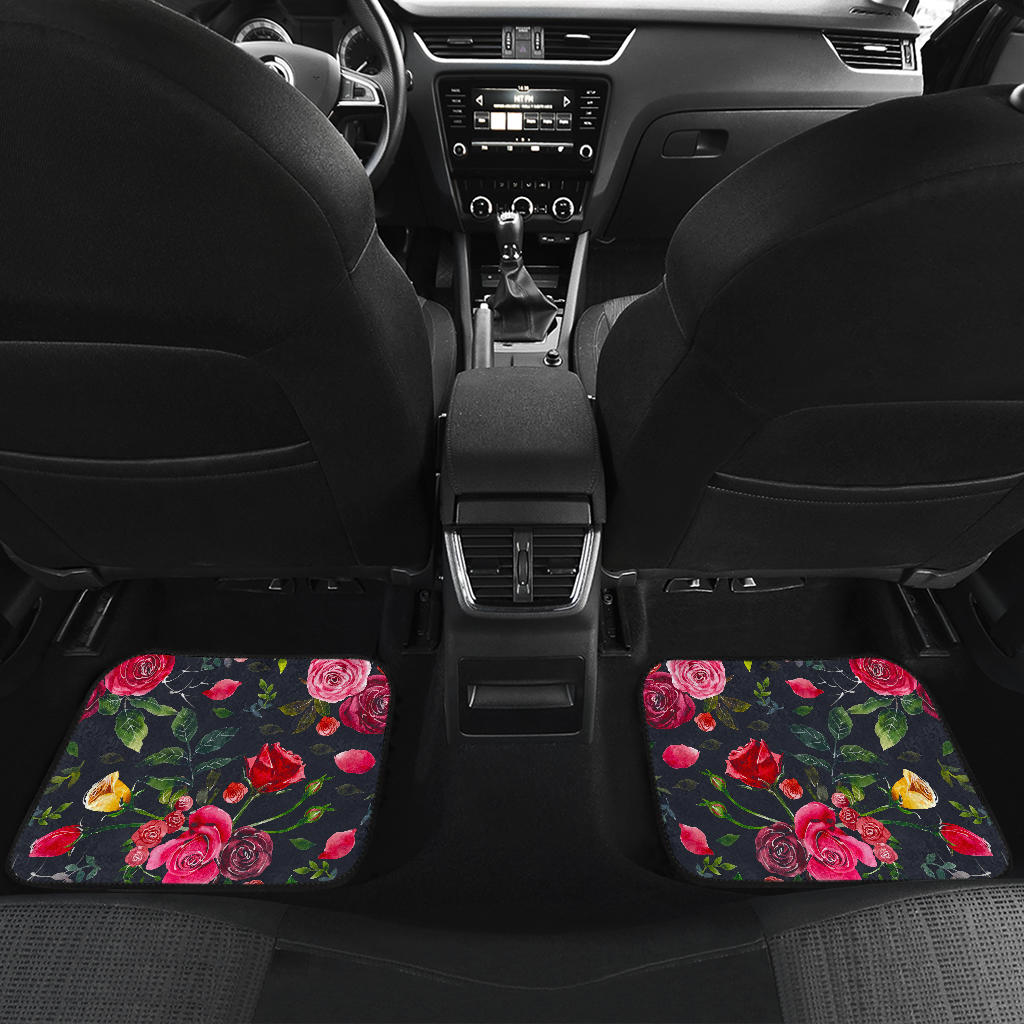 Roses Floral Flower Pattern Print Front And Back Car Floor Mats/ Front Car Mat
