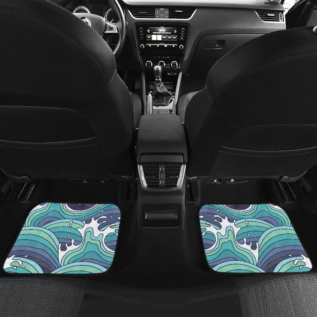 Sea Wave Surfing Pattern Print Front And Back Car Floor Mats/ Front Car Mat