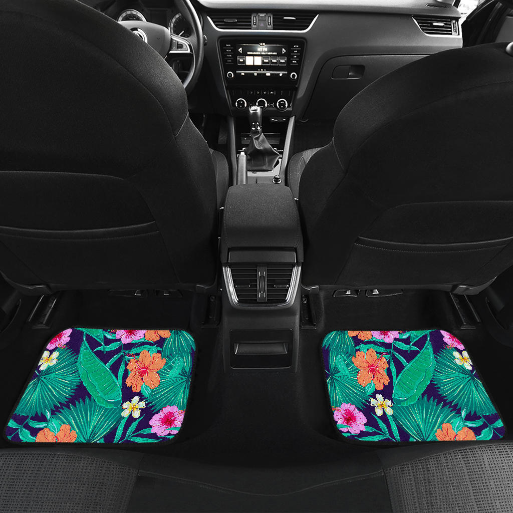 Teal Hawaiian Leaf Flower Pattern Print Front And Back Car Floor Mats/ Front Car Mat
