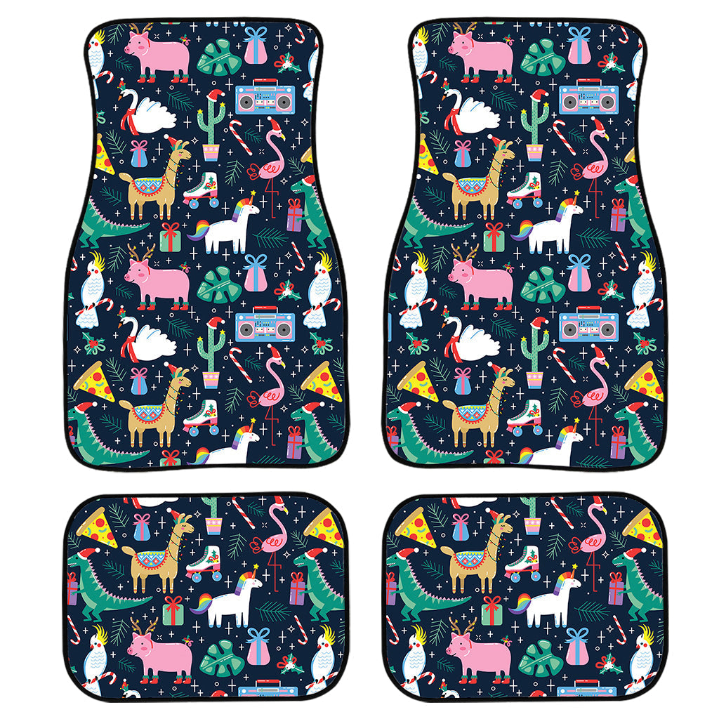 Funny Christmas Animals Pattern Print Front And Back Car Floor Mats/ Front Car Mat