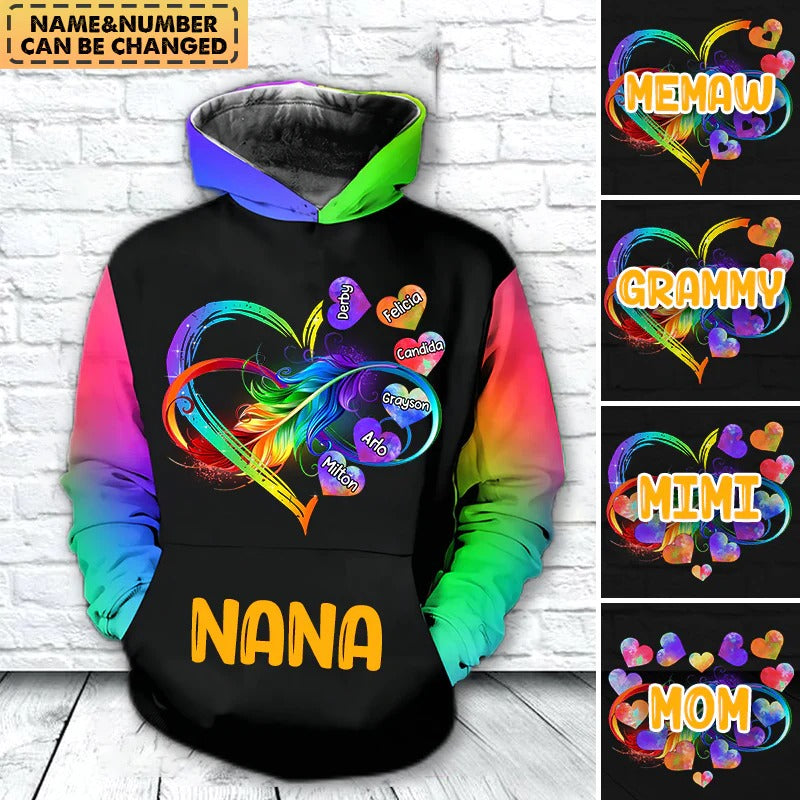 Personalized Grandma Grandkids Infinity Love Rainbow Hoodie/ 3D All Over Print Family Hoodie/ Custom Hoodie For Mom