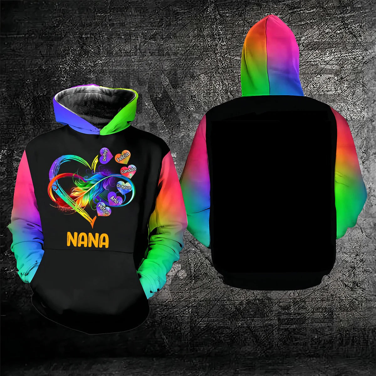 Personalized Grandma Grandkids Infinity Love Rainbow Hoodie/ 3D All Over Print Family Hoodie/ Custom Hoodie For Mom