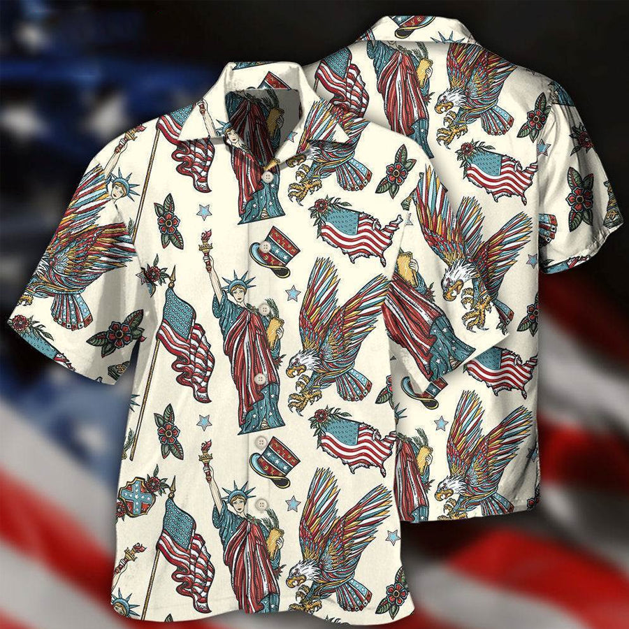 America Symbols Basic Style Hawaiian Shirt for men/ 4th of july shirt