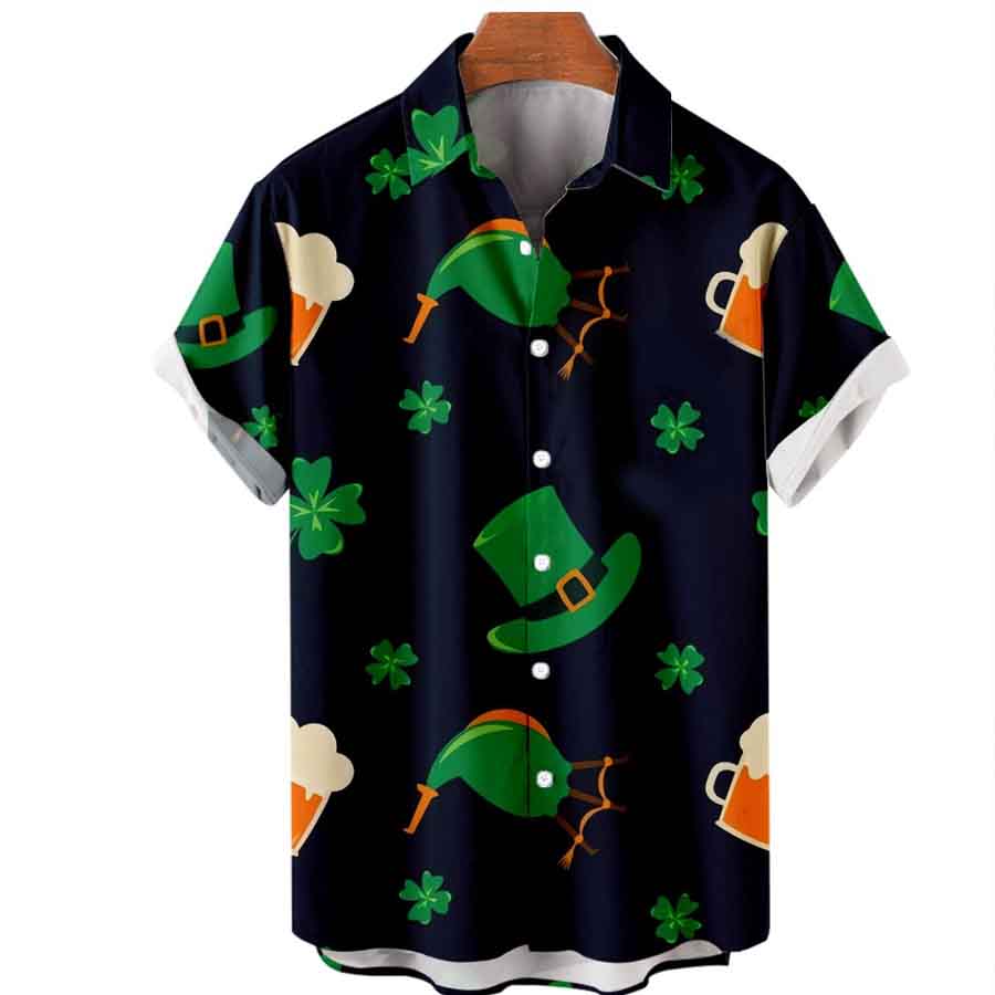 Mens St. Patrick''s Day 3D Hawaiian Shirt/ Shamrock Shirt/ Irish hawaiian Shirt