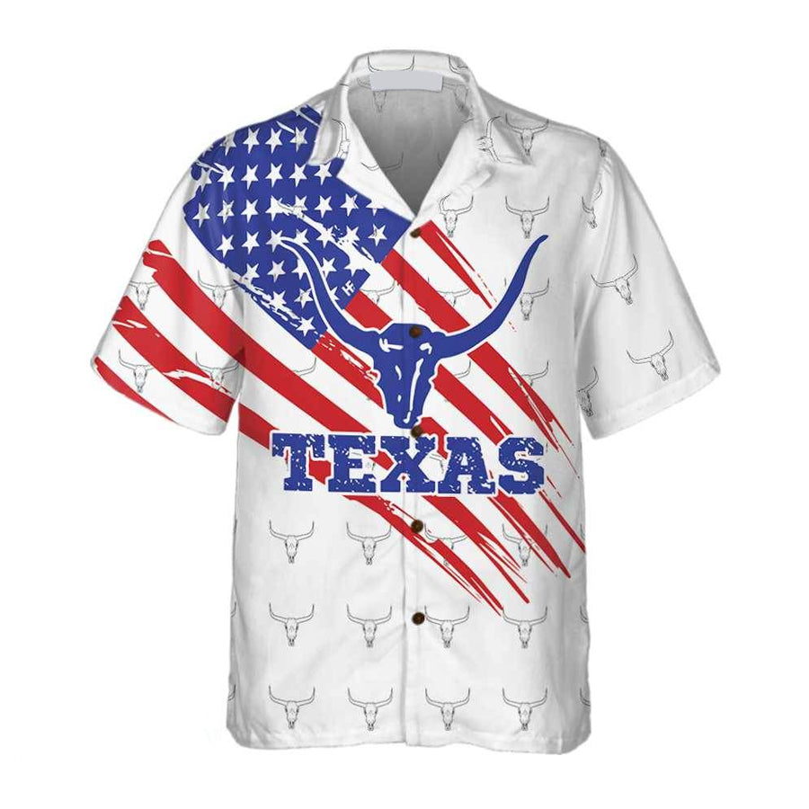 Texas Flag Longhorn Pattern Hawaiian Shirt/ Unique Texas Shirt/ Gift For Texas Lovers