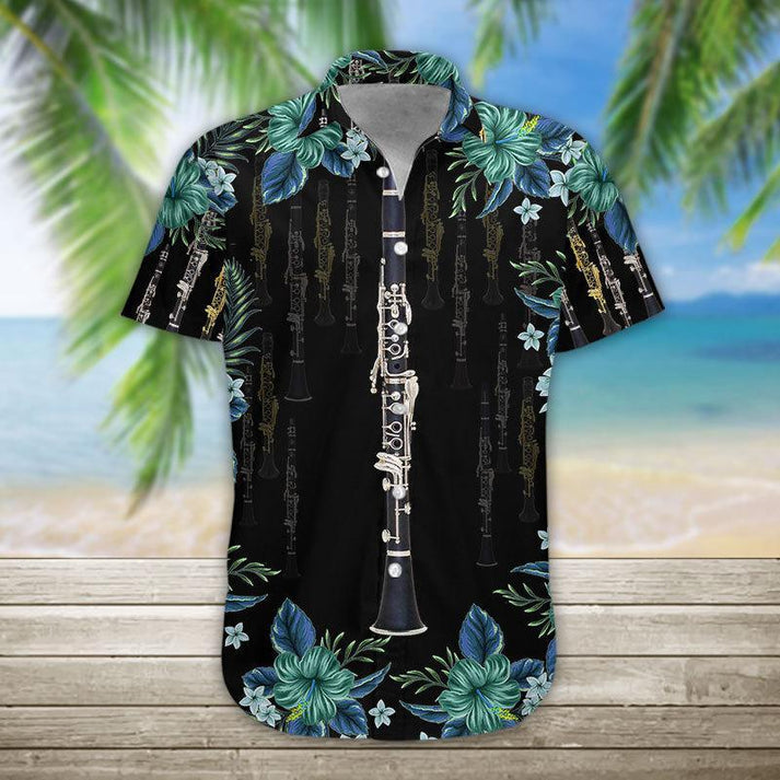 Lovelypod - 3D Clarinet Hawaiian Shirt/ Hawaiian Shirts for Men Short Sleeve Aloha Beach Shirt
