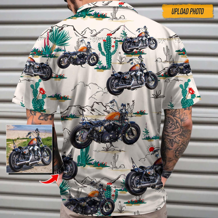 Custom Photo Biker Hawaiian Shirt/ Personalized Beach Gifts/ Motorcycles Lover Hawaiian Shirt for Men Women