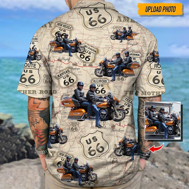 Custom Photo Biker Hawaiian Shirt/ Personalized Beach Gifts/ Motorcycles Lover Hawaiian Shirt for Men Women