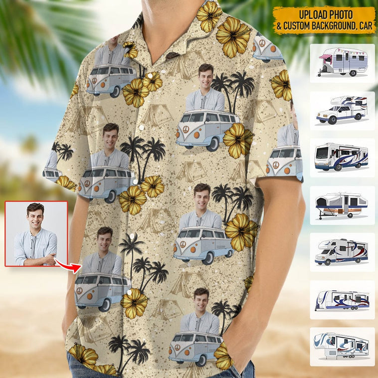 Upload Photo RV Camping Hawaiian Shirt/ Idea Shirt for Summer/ Camping Hawaiian Shirt for Men/ Women