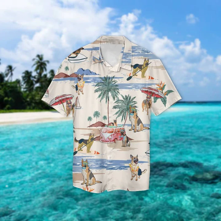 German Sherp Summer Beach Hawaiian Shirt/ Hawaiian Shirts for Men Short Sleeve Aloha Beach Shirt