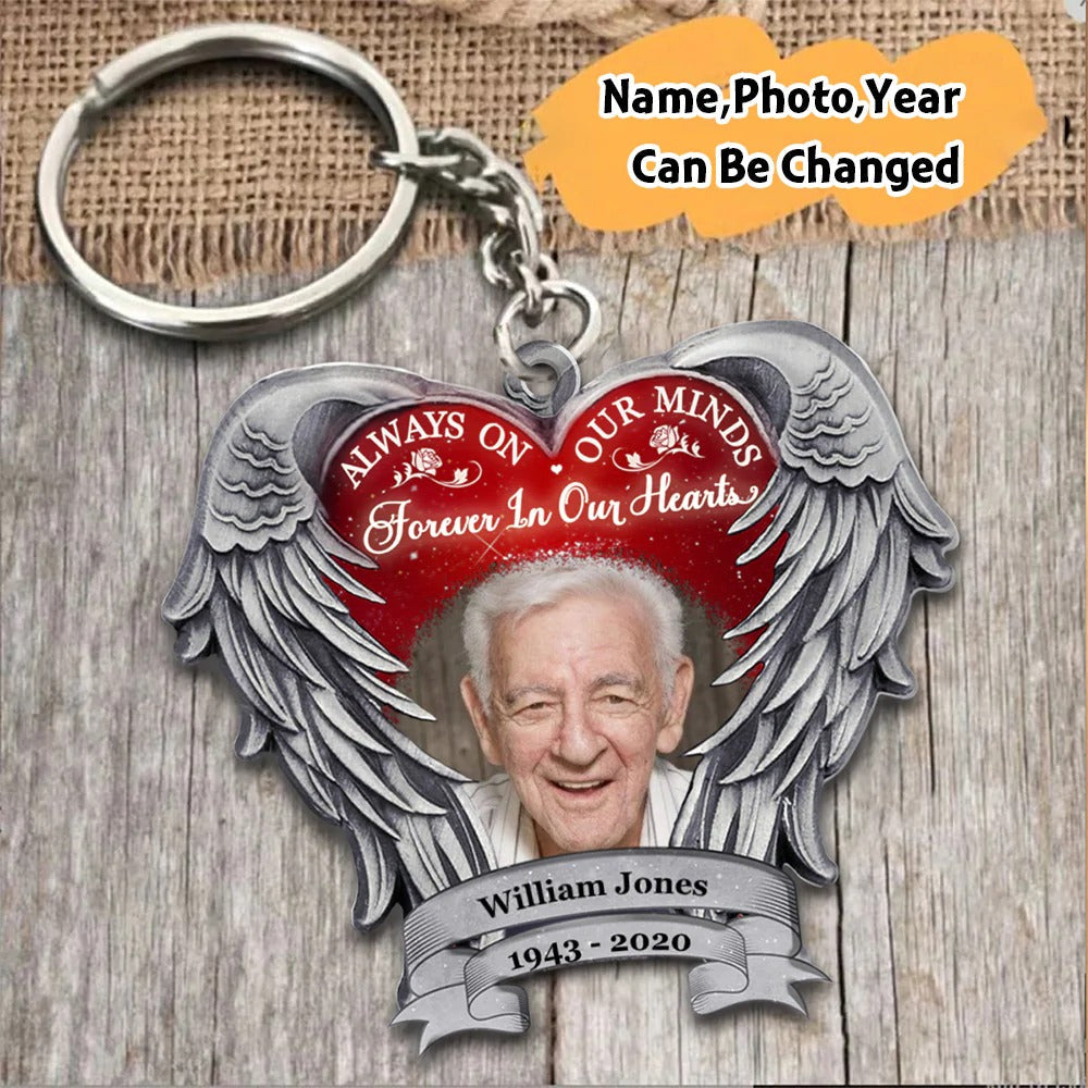 Personalized Memorial Keychain Remembrance Keychain Always On Our Minds/ Forever In Our Hearts