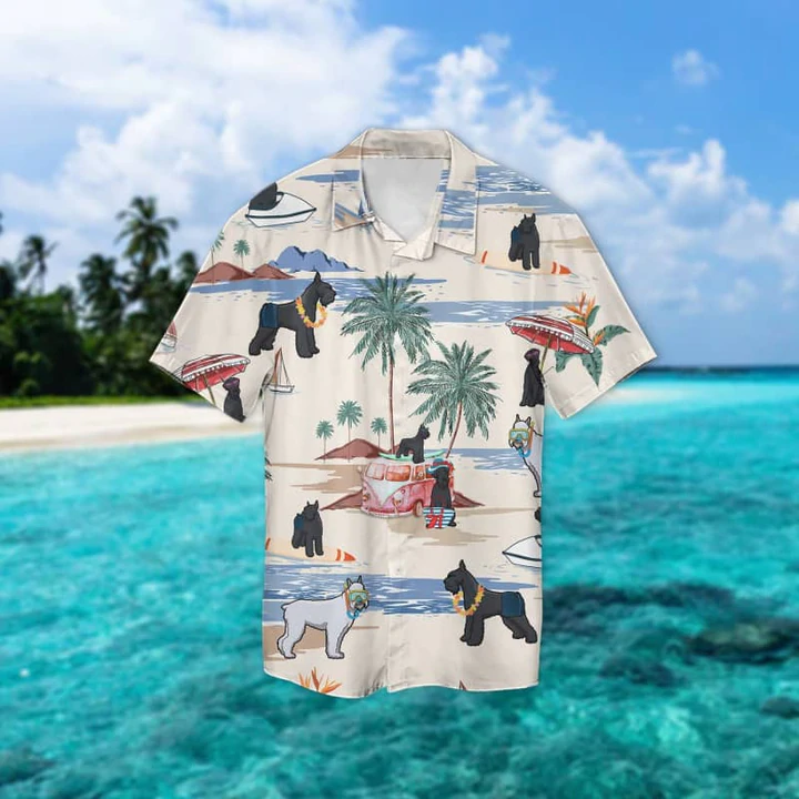 Giant Schnauzer Summer Beach Hawaiian Shirt/ Hawaiian Shirts for Men Short Sleeve Aloha Beach Shirt