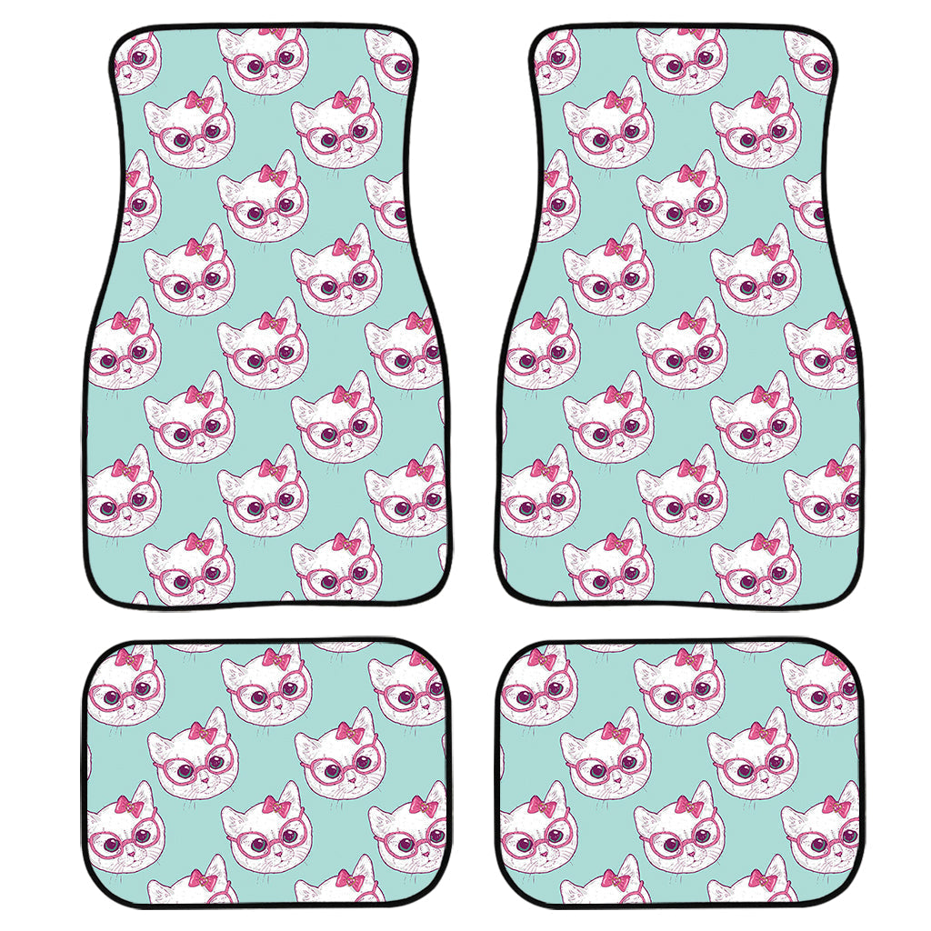 Girly Cat With Glasses Pattern Print Front And Back Car Floor Mats/ Front Car Mat