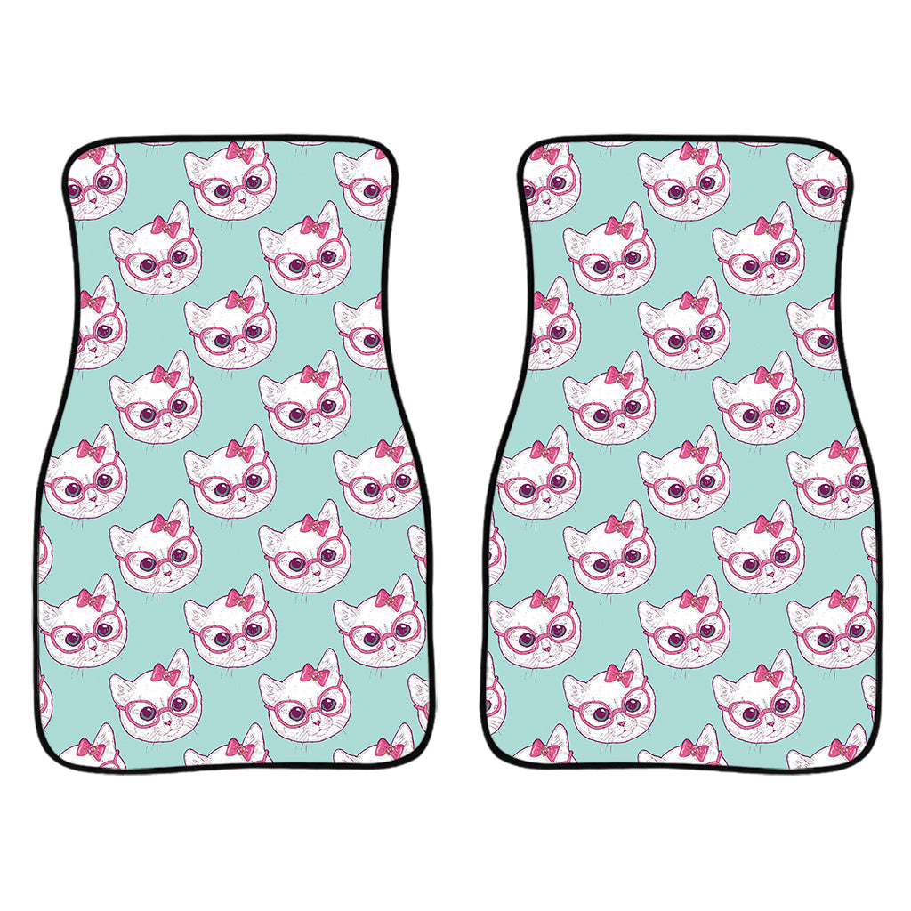 Girly Cat With Glasses Pattern Print Front And Back Car Floor Mats/ Front Car Mat
