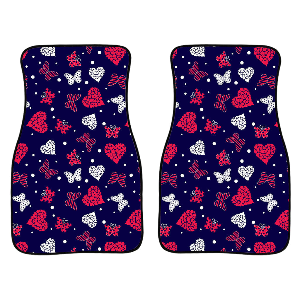 Girly Heart And Butterfly Pattern Print Front And Back Car Floor Mats/ Front Car Mat