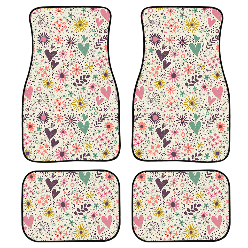 Girly Heart And Flower Pattern Print Front And Back Car Floor Mats/ Front Car Mat