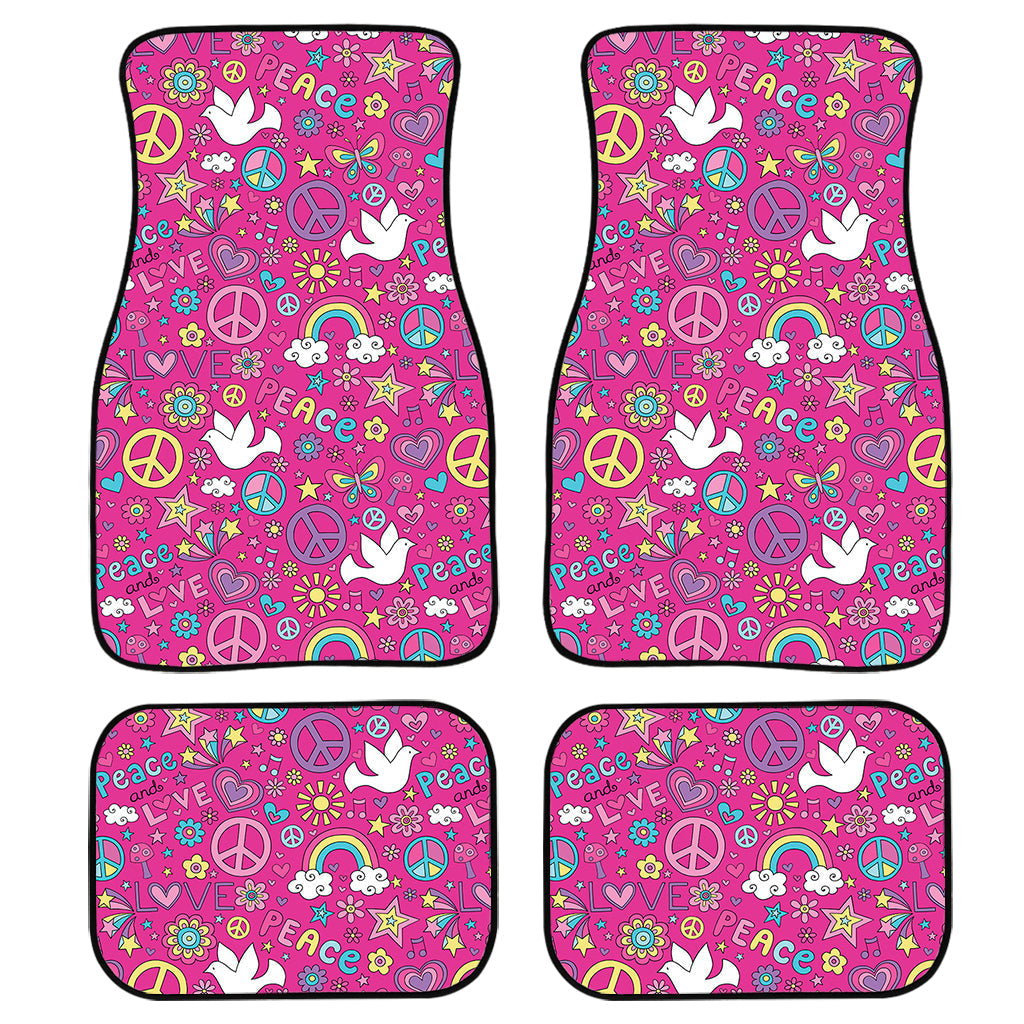 Girly Peace Sign And Love Pattern Print Front And Back Car Floor Mats/ Front Car Mat