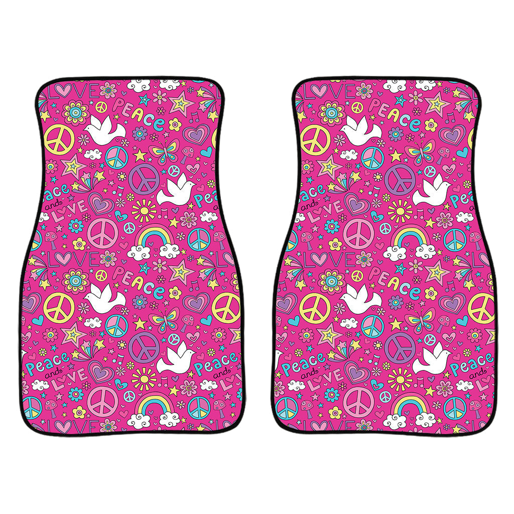 Girly Peace Sign And Love Pattern Print Front And Back Car Floor Mats/ Front Car Mat
