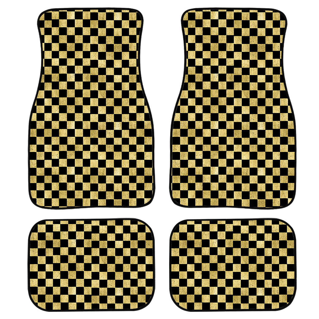 Gold And Black Checkered Pattern Print Front And Back Car Floor Mats/ Front Car Mat
