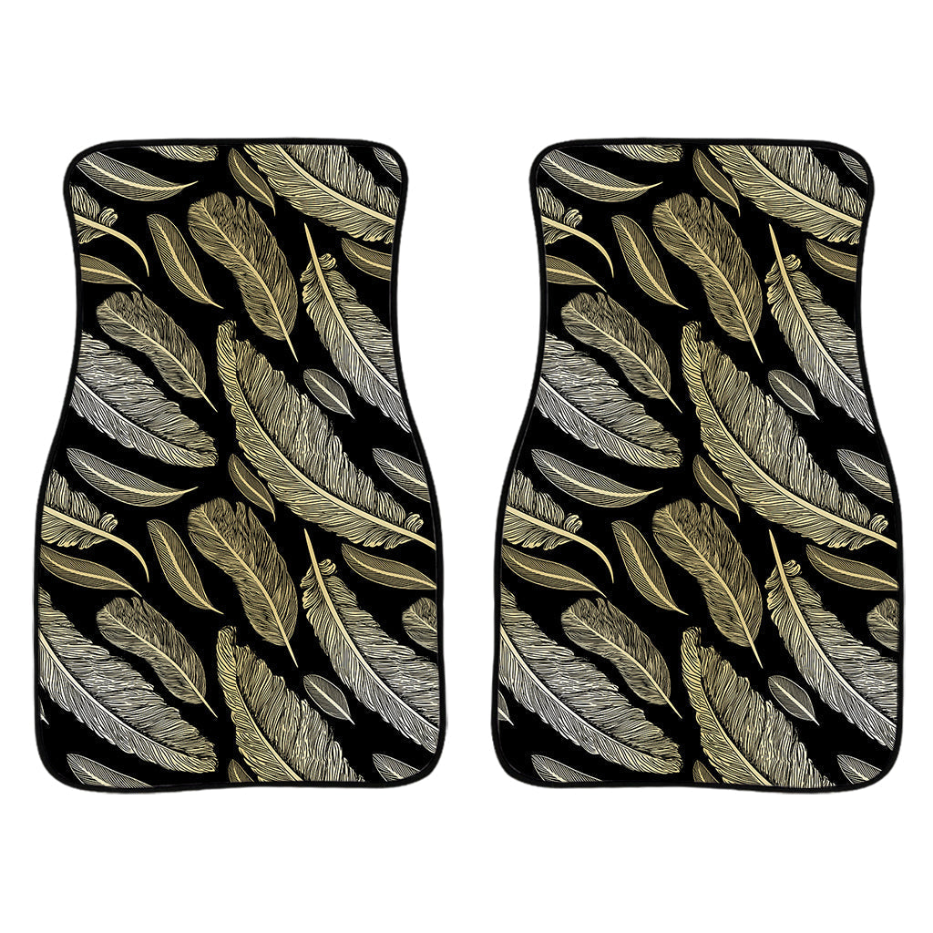Gold And Black Feather Pattern Print Front And Back Car Floor Mats/ Front Car Mat
