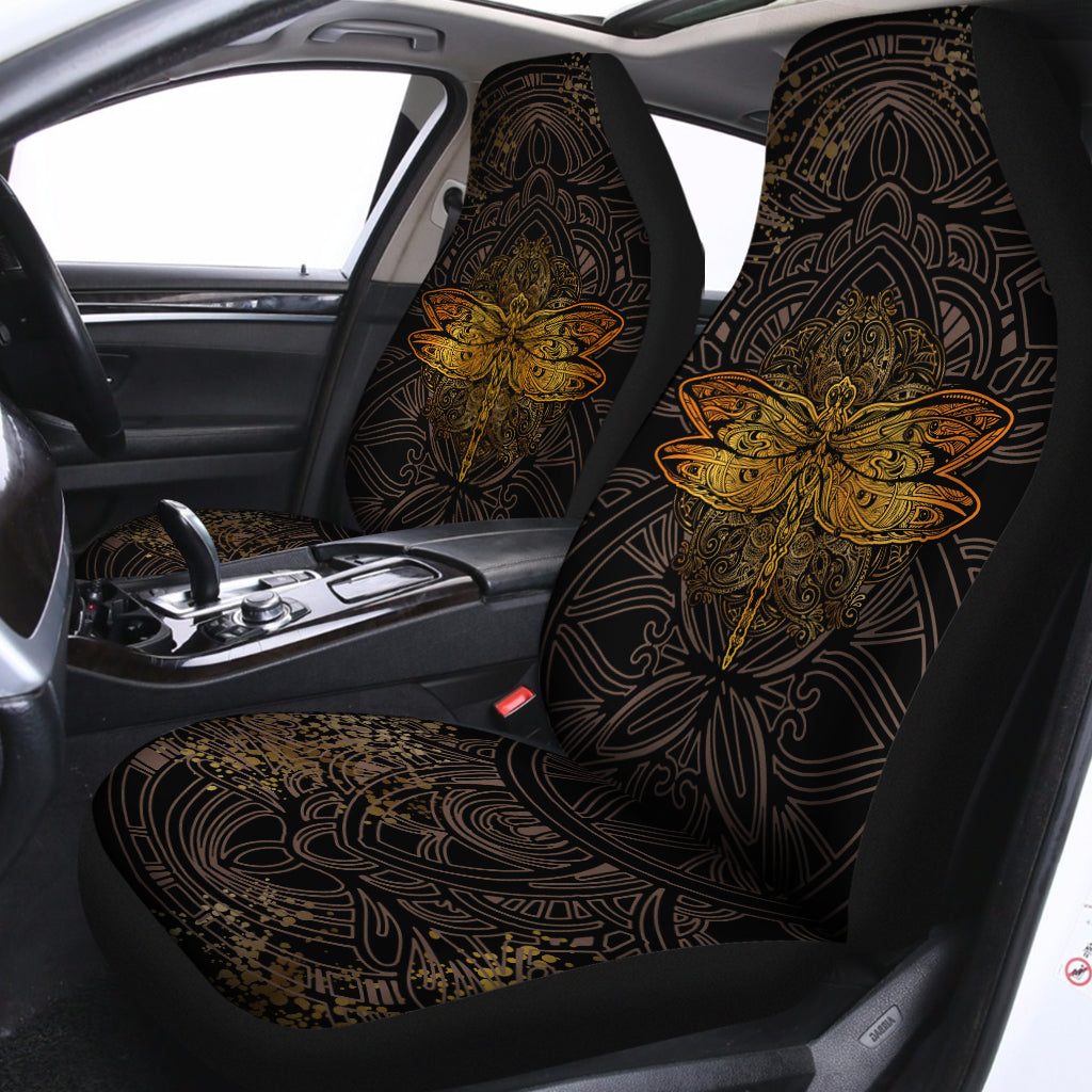 Gold Boho Dragonfly Print Universal Fit Car Seat Covers