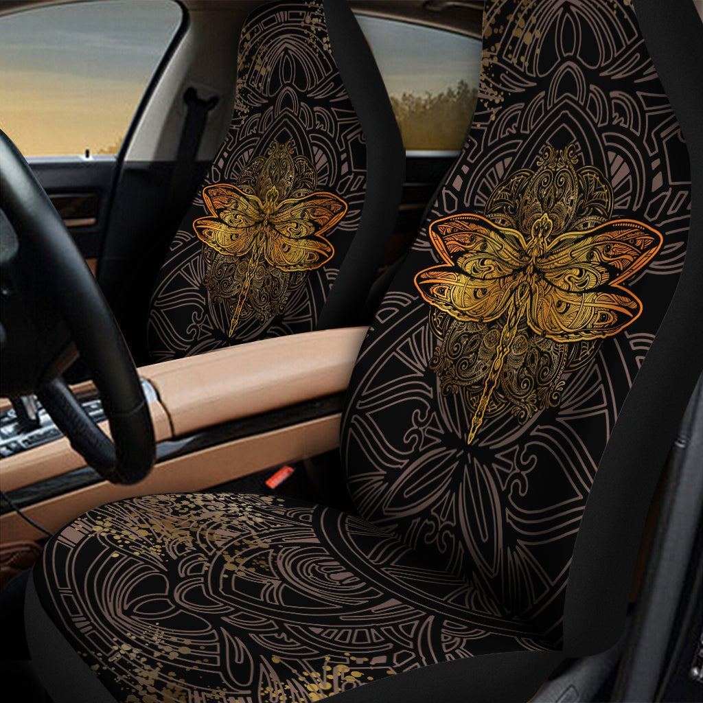 Gold Boho Dragonfly Print Universal Fit Car Seat Covers