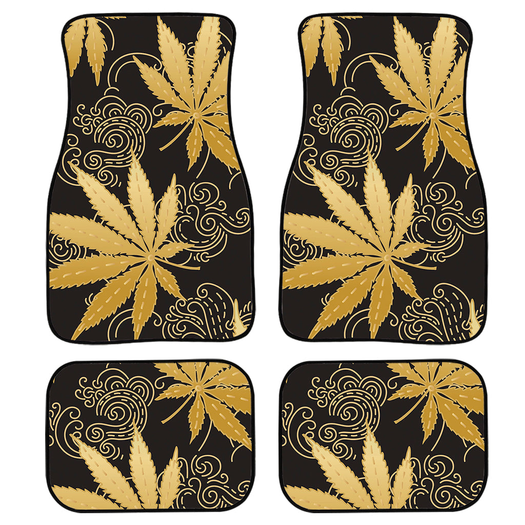 Gold Cannabis Leaf Pattern Print Front And Back Car Floor Mats/ Front Car Mat