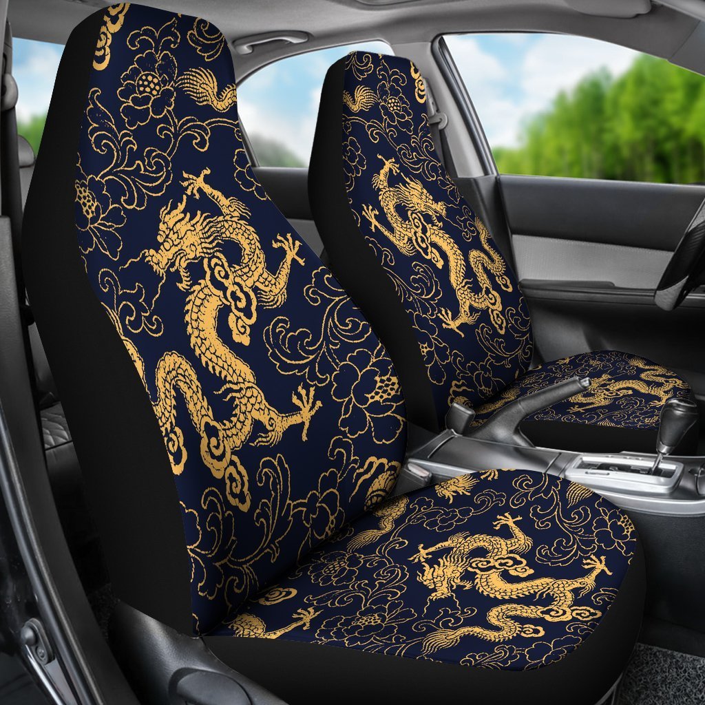 Gold Japanese Dragon Pattern Print Universal Fit Car Seat Covers/ Dragon Decoration For A Car