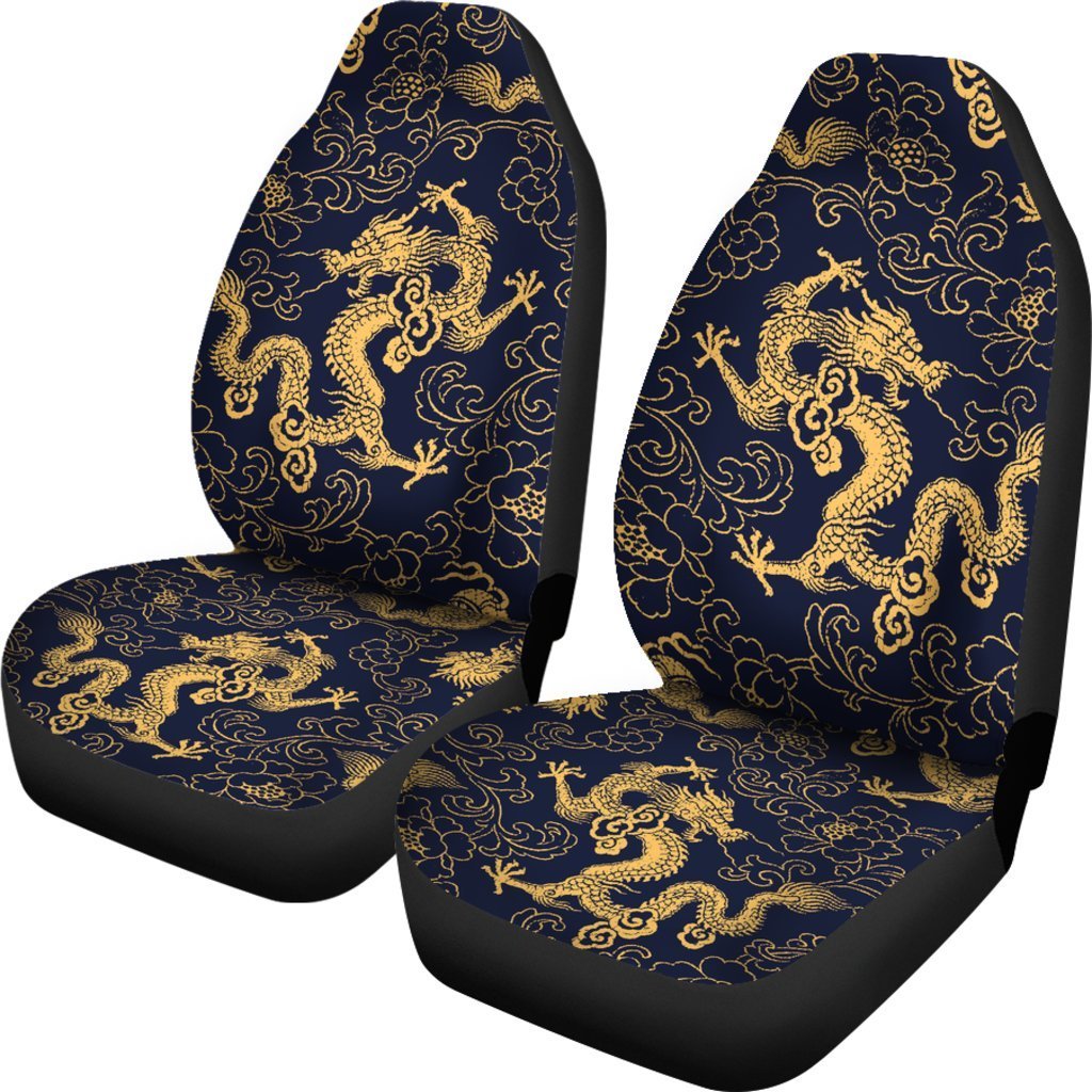 Gold Japanese Dragon Pattern Print Universal Fit Car Seat Covers/ Dragon Decoration For A Car