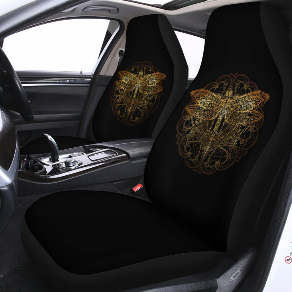 Golden Spiritual Dragonfly Print Universal Fit Car Seat Covers