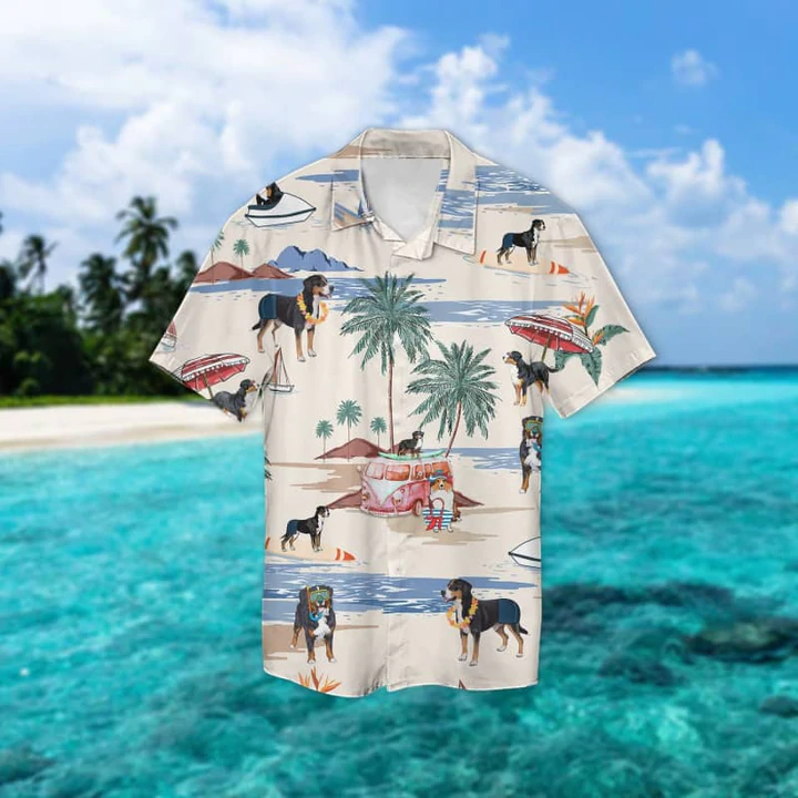 Greater Swiss Mountain Dog Summer Beach Hawaiian Shirt/ Hawaiian Shirts for Men Short Sleeve Aloha Beach Shirt
