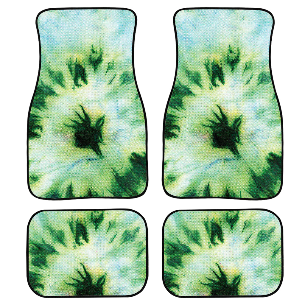 Green And Black Acid Wash Tie Dye Print Front And Back Car Floor Mats/ Front Car Mat