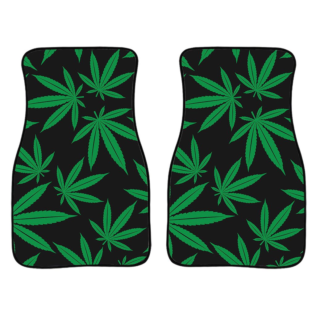 Green And Black Cannabis Leaf Print Front And Back Car Floor Mats/ Front Car Mat