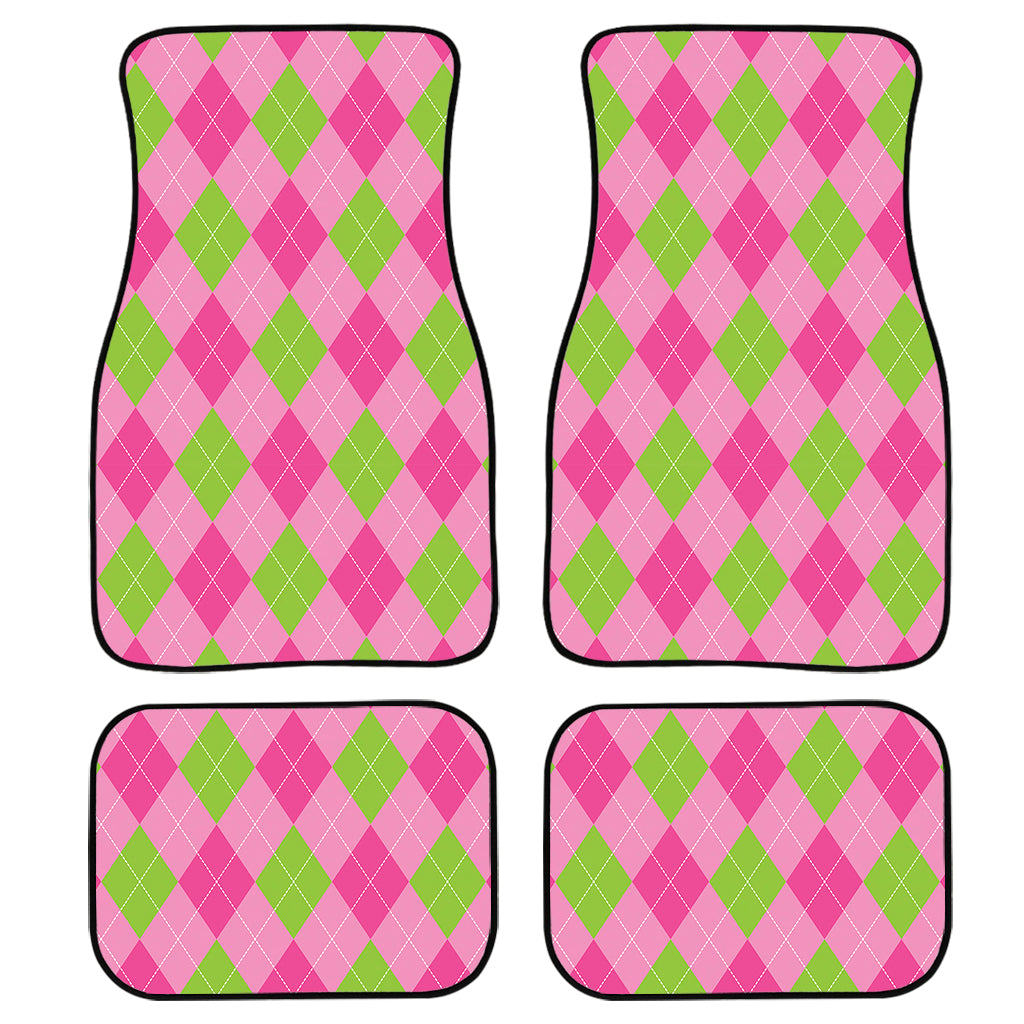 Green And Pink Argyle Pattern Print Front And Back Car Floor Mats/ Front Car Mat