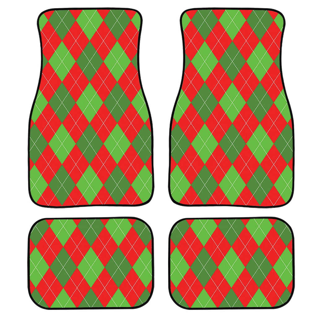 Green And Red Argyle Pattern Print Front And Back Car Floor Mats/ Front Car Mat