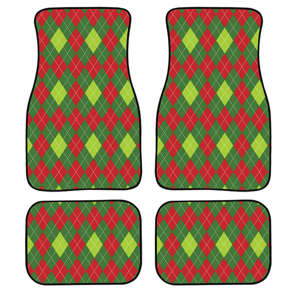 Green And Red Christmas Argyle Print Front And Back Car Floor Mats/ Front Car Mat
