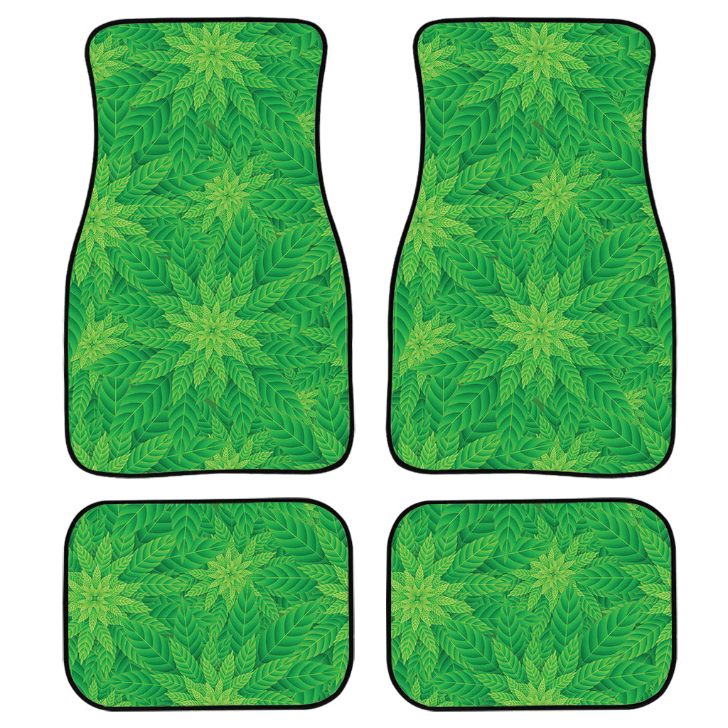 Green Cannabis Leaf Pattern Print Front And Back Car Floor Mats/ Front Car Mat