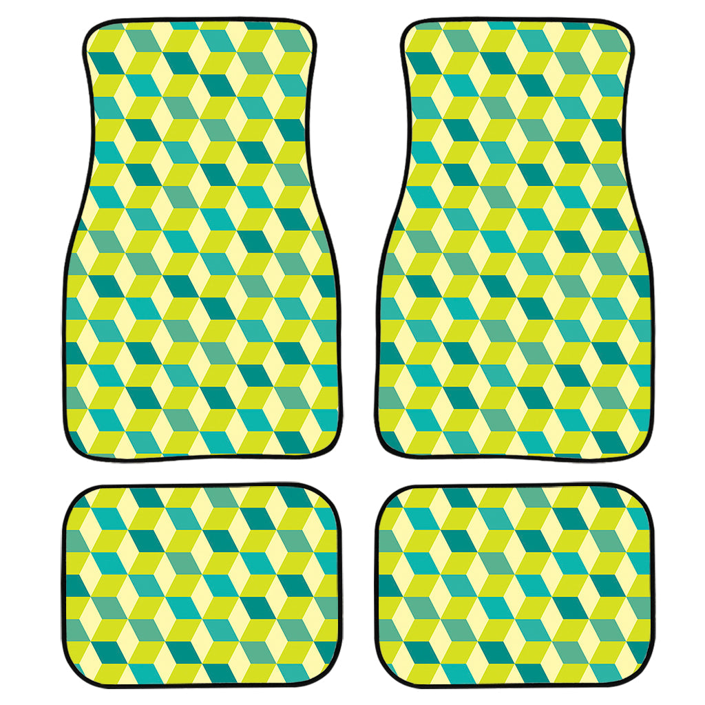 Green Geometric Cube Shape Pattern Print Front And Back Car Floor Mats/ Front Car Mat