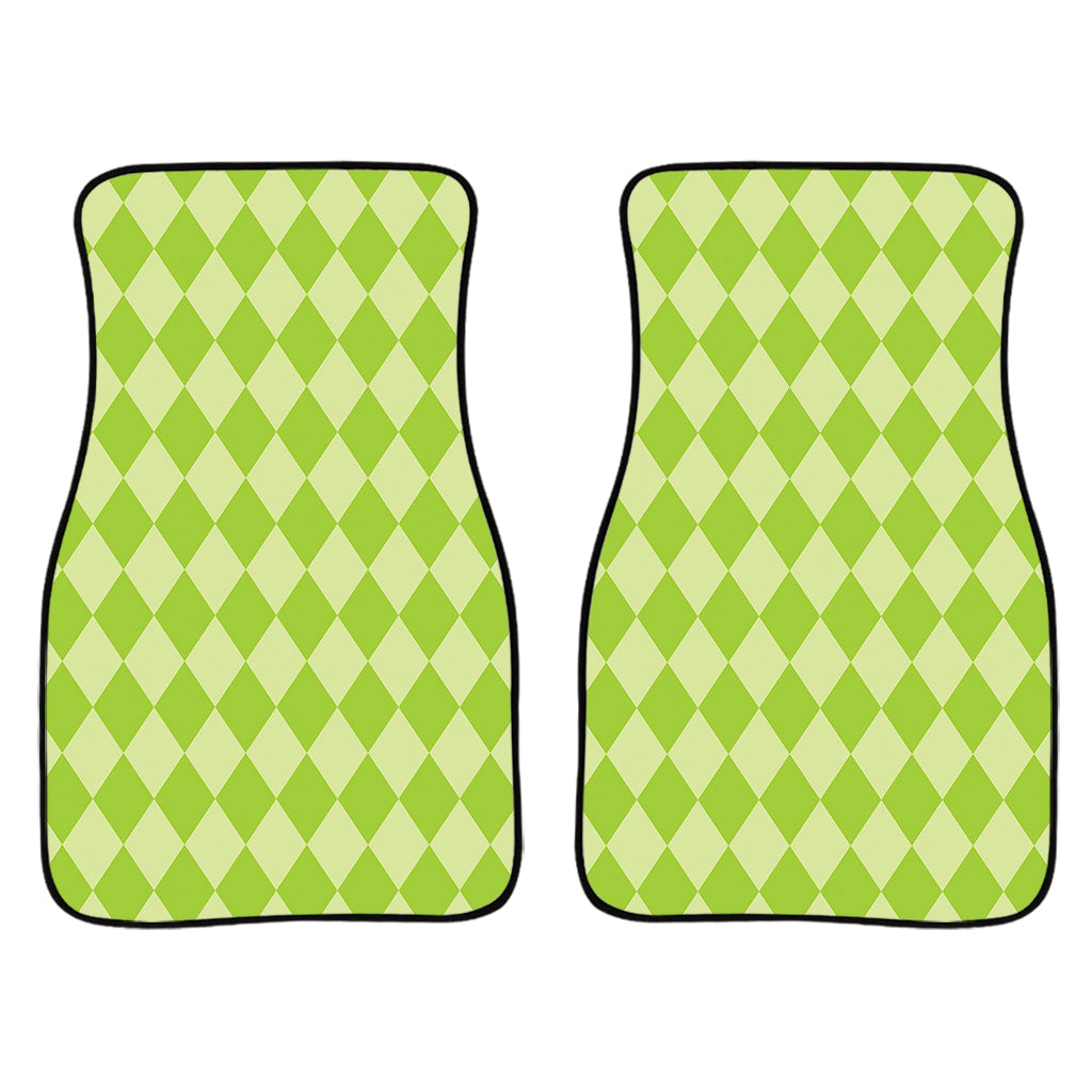 Green Harlequin Pattern Print Front And Back Car Floor Mats/ Front Car Mat