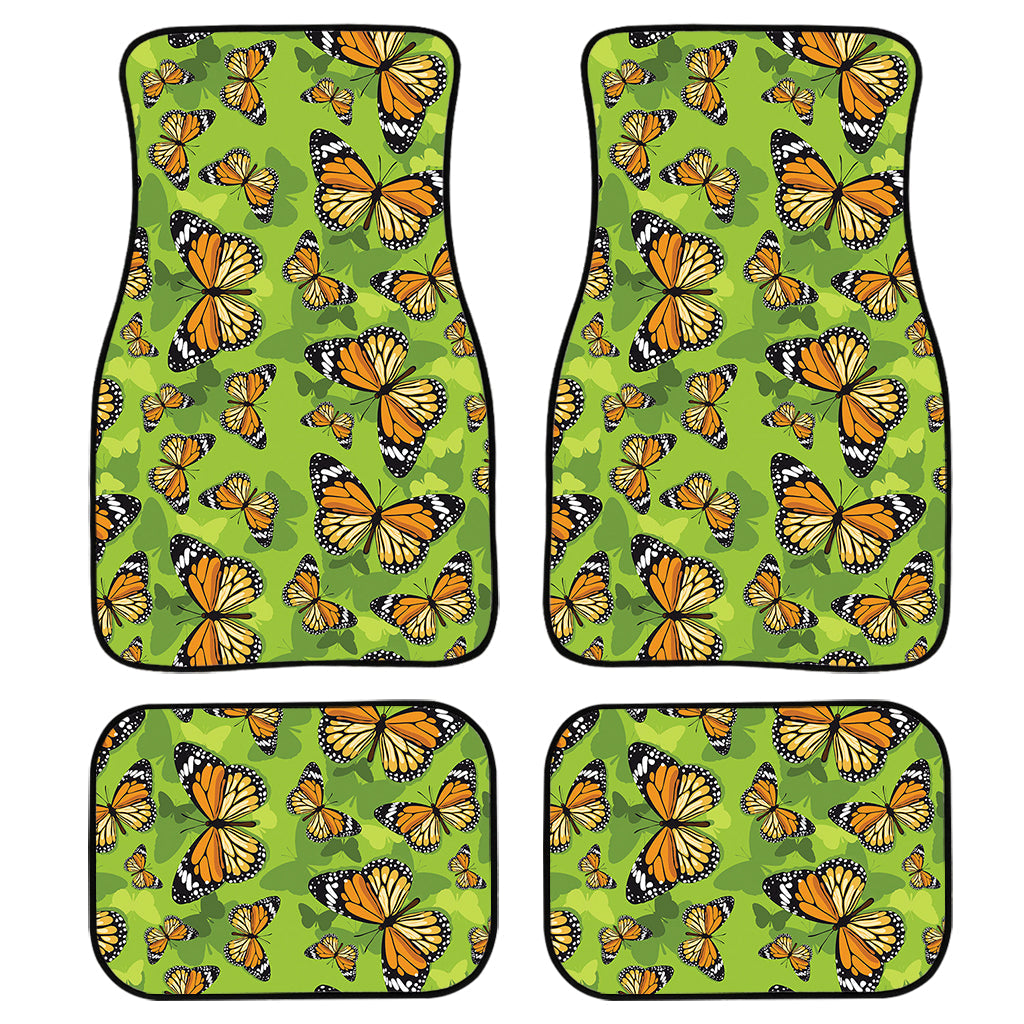 Green Monarch Butterfly Pattern Print Front And Back Car Floor Mats/ Front Car Mat