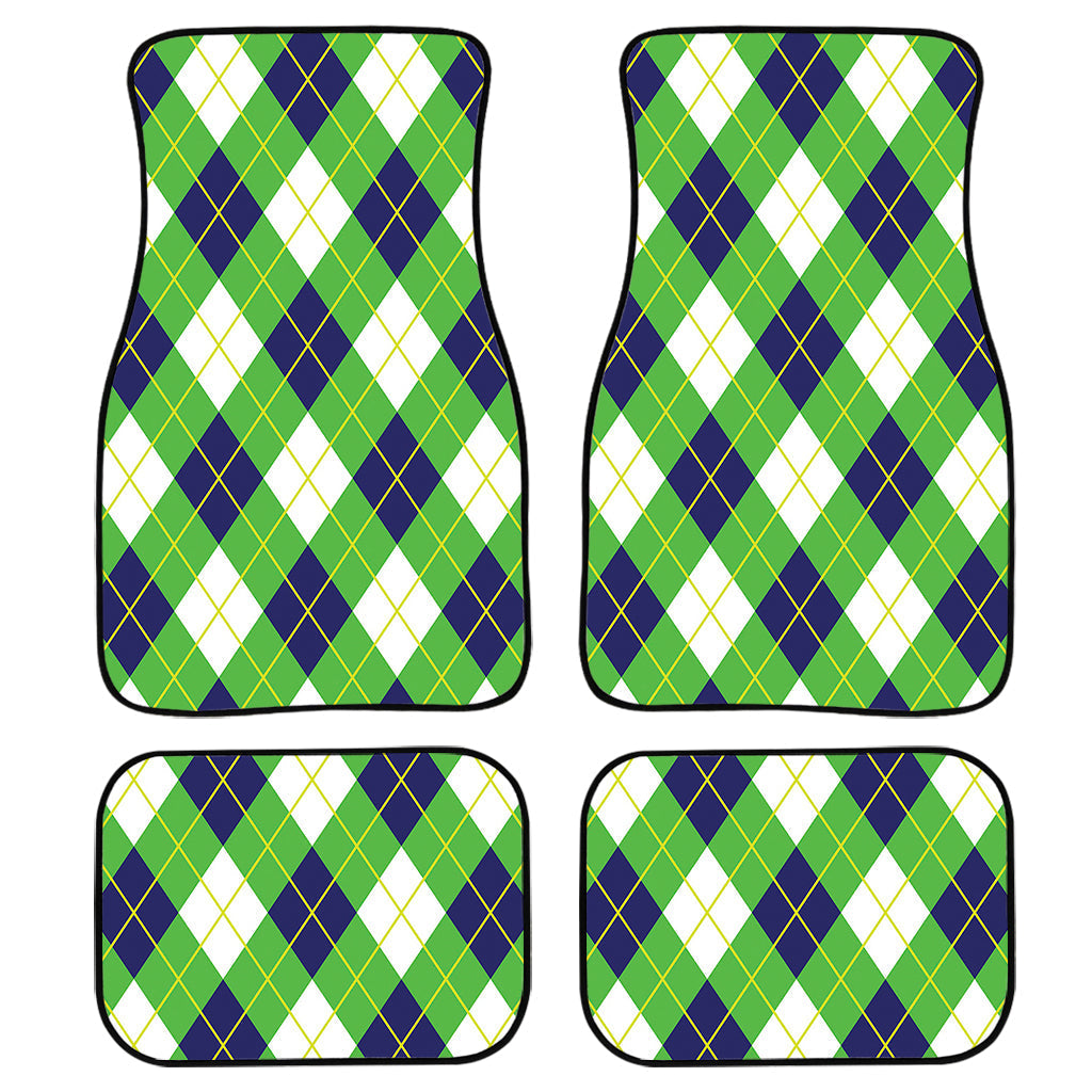 Green Navy And White Argyle Print Front And Back Car Floor Mats/ Front Car Mat